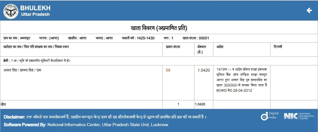 up bhulekh khasra khatauni 2025