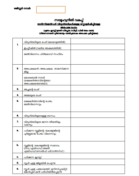kerala transgender scholarship scheme 2025 application form