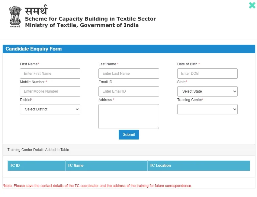samarth scheme online registration form 2025